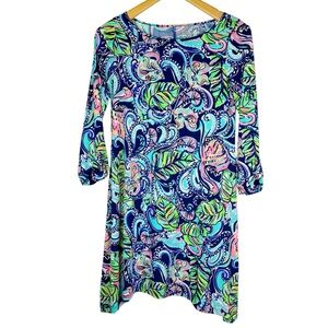 Lilly Pulitzer Edna Dress Hanging with Fronds Blue Tropical Size XS